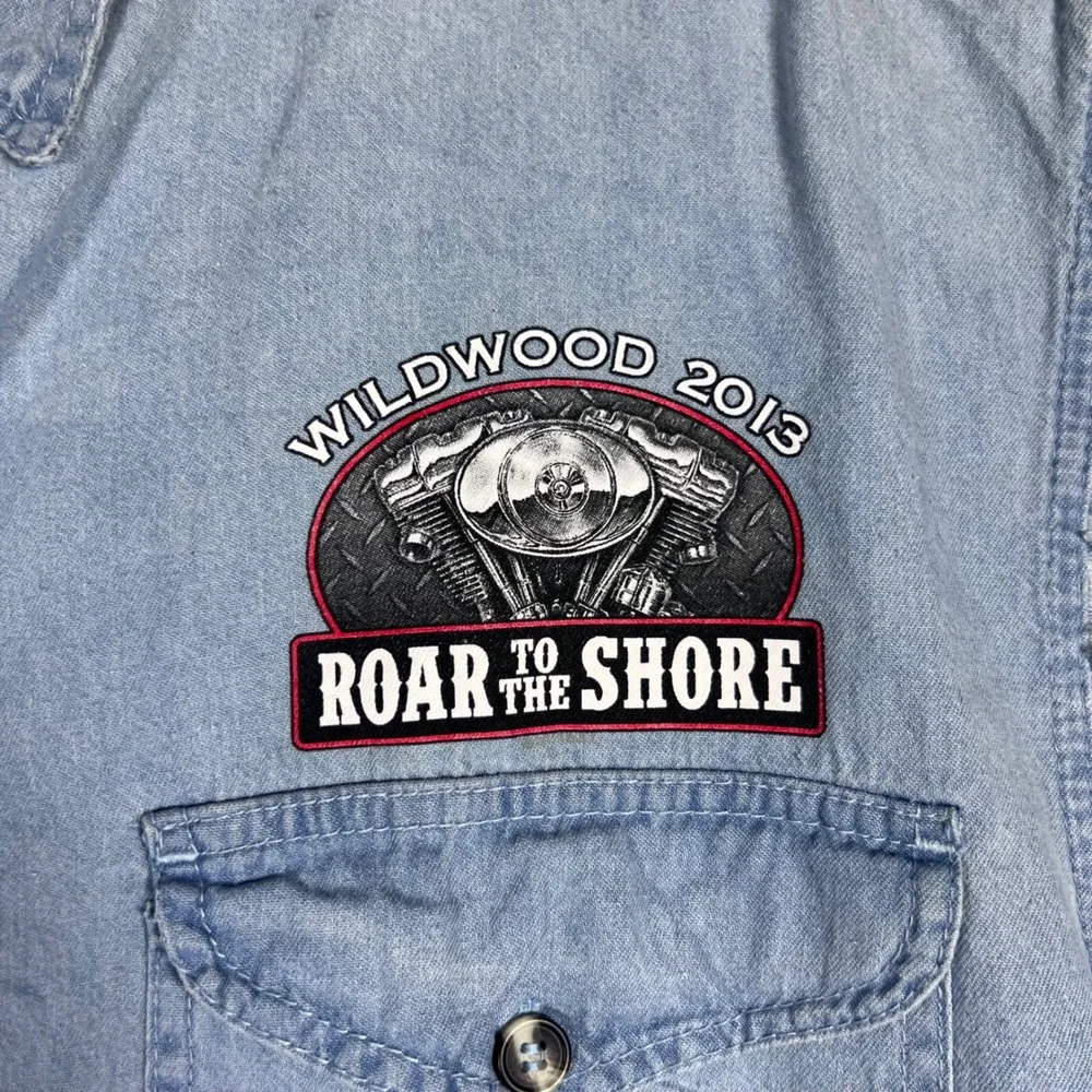 Hot Leathers Roar to the Shore 2013 Wildwood NJ Denim Biker Vest Mens Large Blue